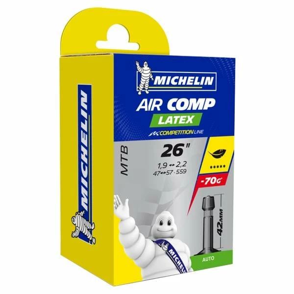 Chambre à Air MICHELIN AIRCOMP LATEX C4 26×1,90/2,20 Schrader 42 Mm 1 Chambre à Air MICHELIN AIRCOMP LATEX C4 26×1,90/2,20 Schrader 42 Mm