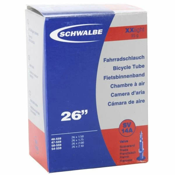 Chambre à Air SCHWALBE XX LIGHT SV 14A 26×1,50/2,10 Butyl Presta 40 Mm 1 Chambre à Air SCHWALBE XX LIGHT SV 14A 26×1,50/2,10 Butyl Presta 40 Mm
